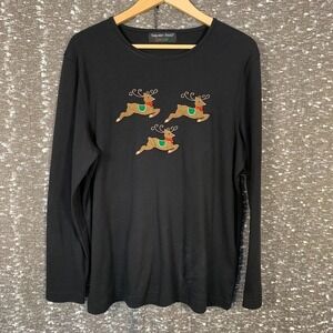 Vintage‎ Hampshire Studio Snow Reindeer Long Sleeve Shirt Holiday Christmas